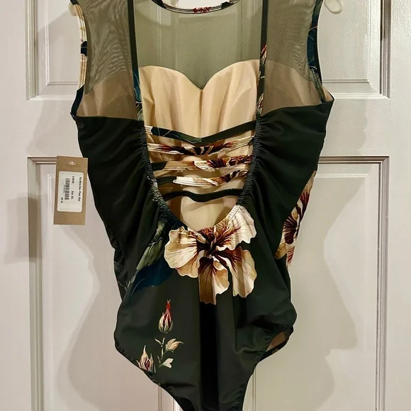 NWT! Albion Fit, Maria One-Piece, Green Floral Swimsuit - Picture 3 of 5